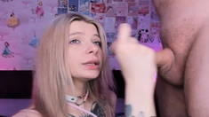 Tattooed Blonde Deepthroats Her Roommate's Cock