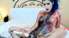 stunning neon hair girl masturbates and orgasm for viewers