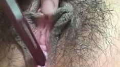 Hairy asian preggo masturbation up close