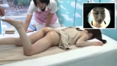 Hidden cam on asian massage fingering