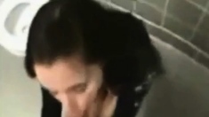 Amateur babe fucked in public toilet