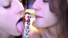 Lesbians Scissor Cam With Toy In Middle